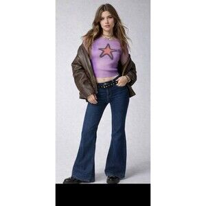 Urban Outfitters Star Baby Tee Purple Cropped Long Sleeve Y2K NWT S